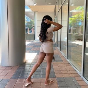 Ribbed Button up crop-top w/ shorts